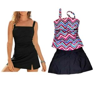 Vintage Tummy Control Two Piece Tankini Swimdress Push Up Swimwear Size Medium